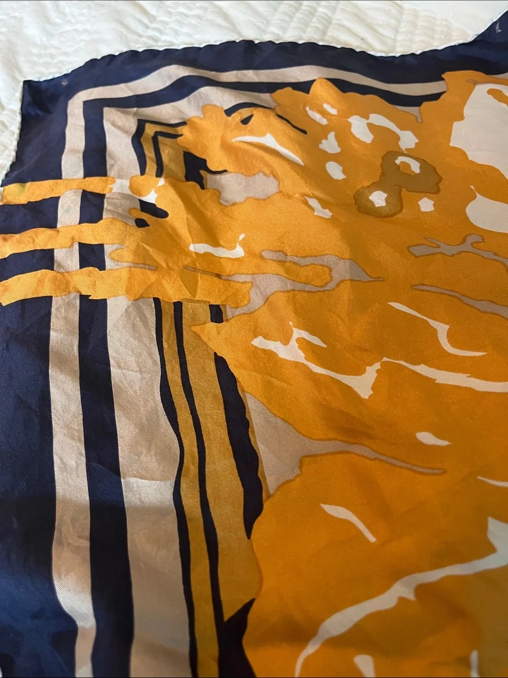 Richard Allan Silk Floral Print Scarf - Gold & Navy 28” square (missing tag)